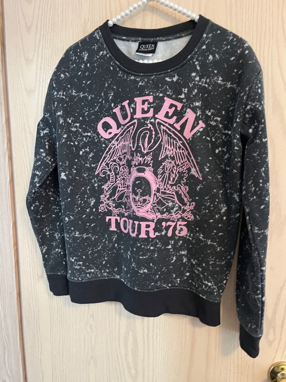 Queen Tour '75 Black Marble Sweatshirt with Pink Logo